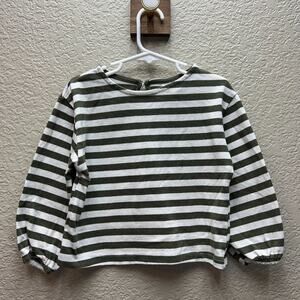 ZARA Kids Green and White Crew Neck Striped Sweater Size 4-5 Years